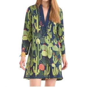 NEW GALLABIA india mini cactus print dress in green
